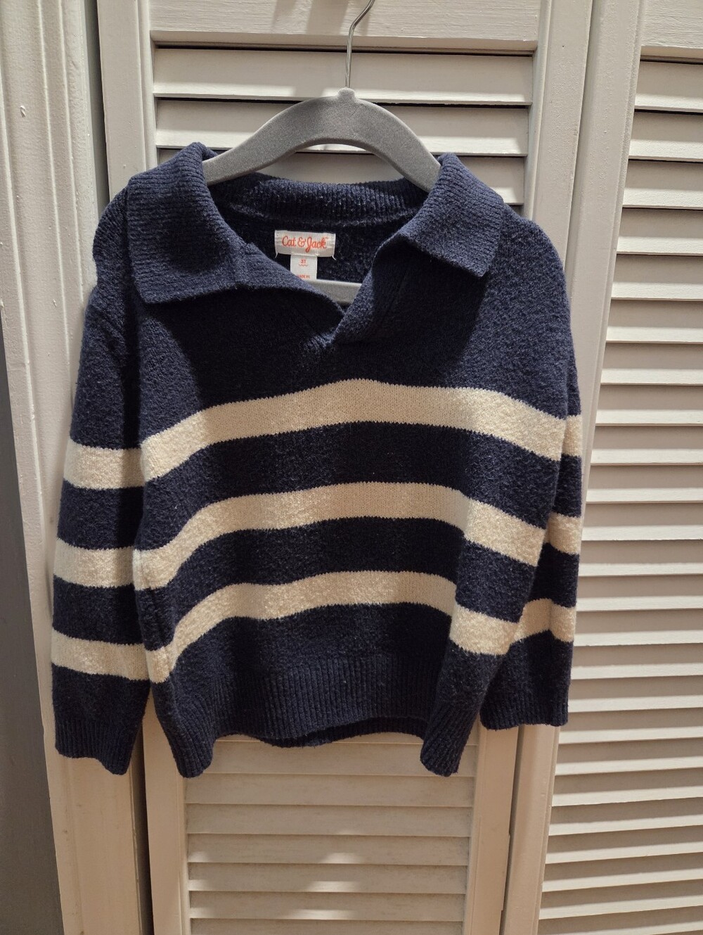 Cat & Jack Kids Navy and Cream Striped Collared Pullover Sweater - Size 3t